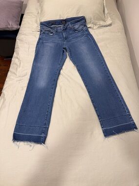 NYDJ Mid-Blue Wide-Leg Crop Jeans with Raw Hem